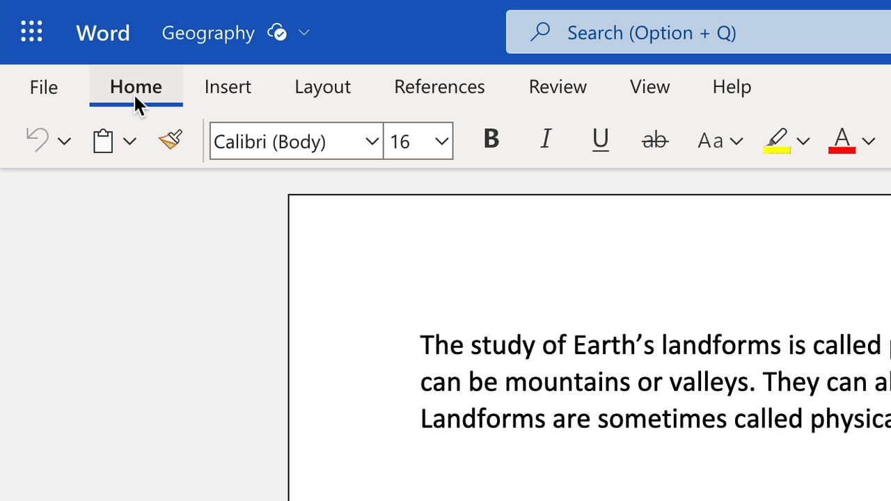 GIF. Seleccione la pestaña Ver y luego haga clic en el botón Lector inmersivo en Microsoft Word para la web.