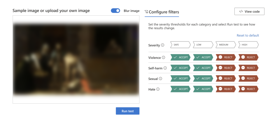 Captura de pantalla de Azure AI Content Safety