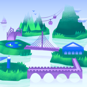 Ilustración que muestra un paisaje montañoso