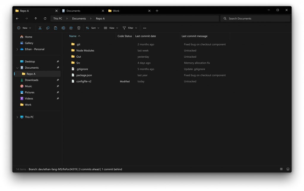Integración de código fuente en Explorador de Archivos