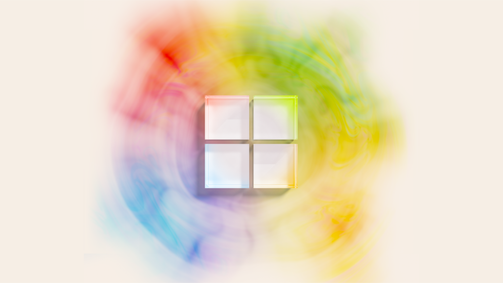 Logo de Microsoft en blanco, con un fondo difuminado con los colores básicos de su paleta de colores