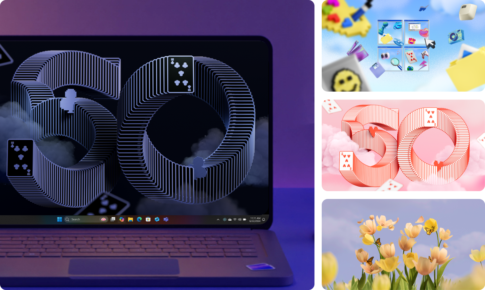 Imágenes que muestran los fondos de escritorio del 50 aniversario de Microsoft