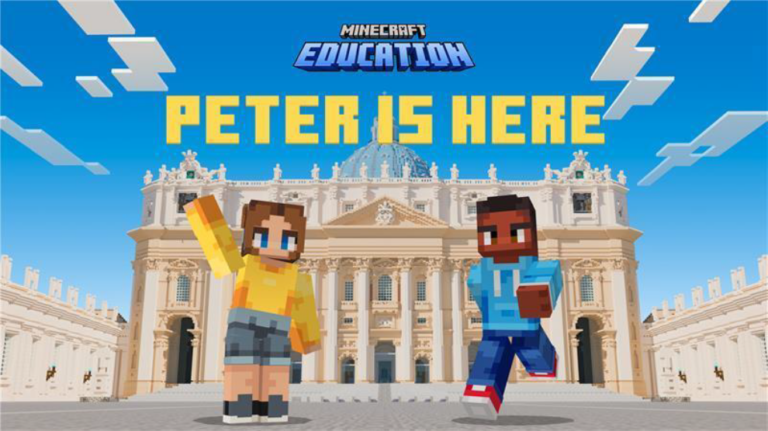 imagem mostra personagens de Minecraft na frente da Basílica de São Pedro