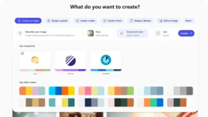 Captura de pantalla de Create, que muestra el títlo en inglés: What do you want to create?