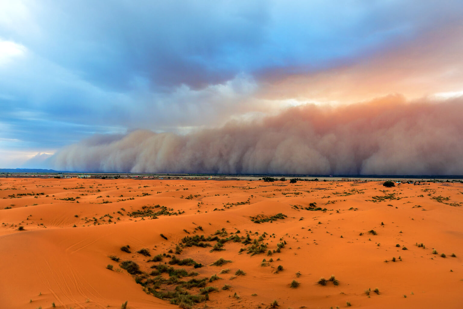 Imagen de una densa nube de arena que se aproxima a la cámara