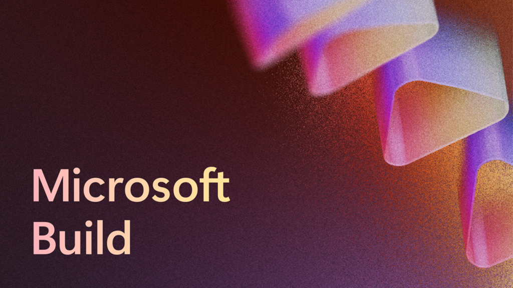 Ilustración en tonos rojos con las letras "Microsoft Build"