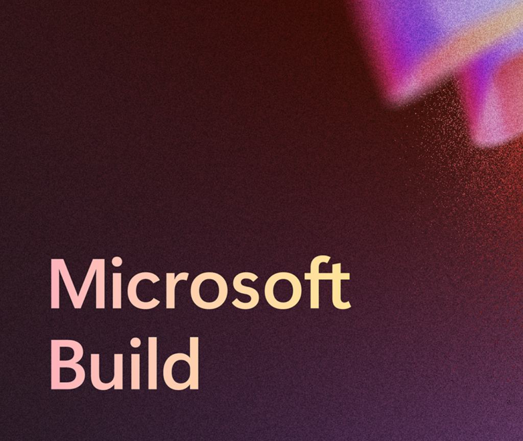 Ilustración en tonos rojos con las letras "Microsoft Build"