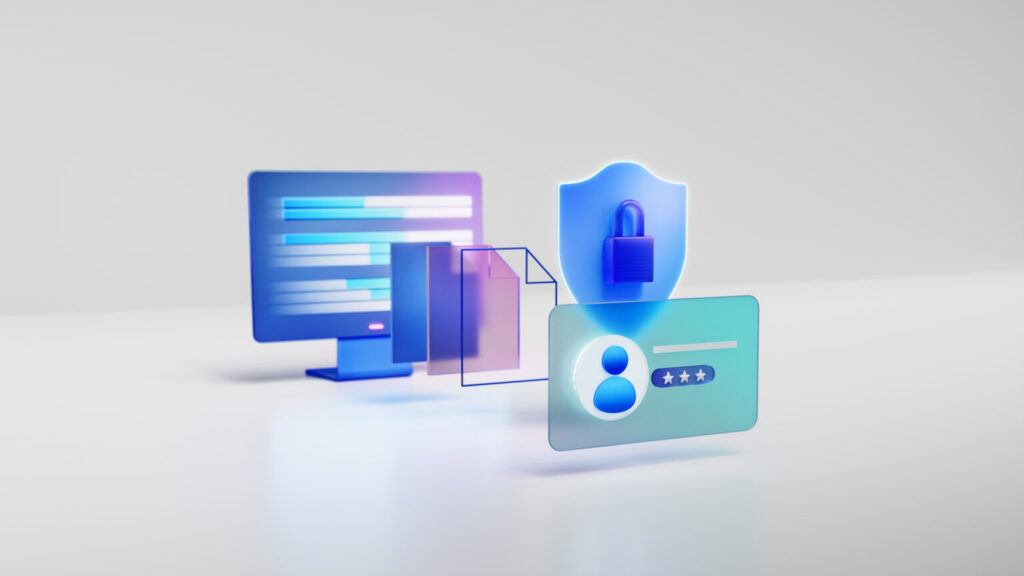 Iconos informáticos con un candado y una computadora