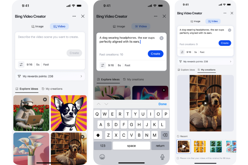 Captura de pantalla de Bing Video Creator desde la app Bing Mobile