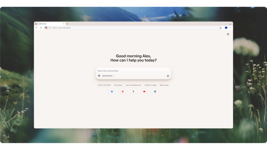 Captura de pantalla con las palabras "Good morning Alex, How can I help you today?"