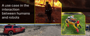 Bombero combatiendo un incendio forestal con una superposición de robot