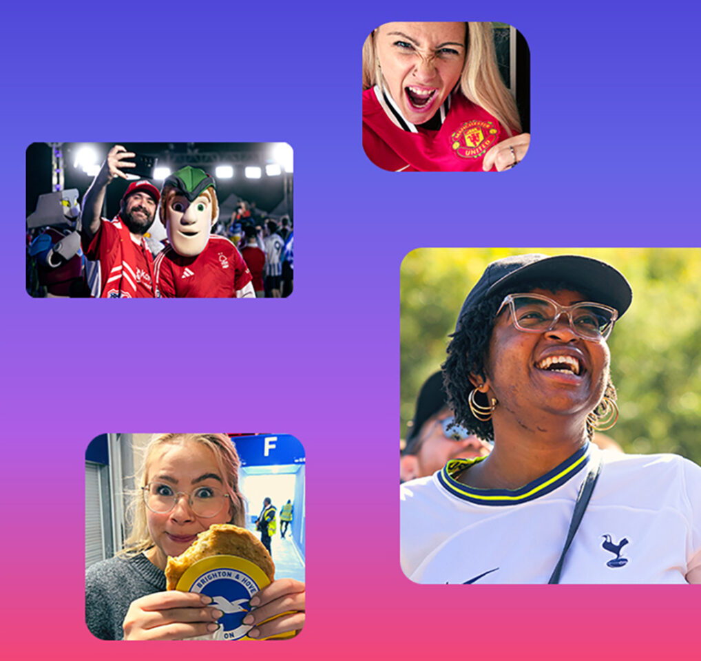 Collage de personas con atuendos de equipos de la Premier League